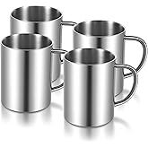 AOZUO 4 Set Stainless Steel Coffee Mugs with Handle, 13.5oz/400ml Metal Double Walled Cups Camping Mug Insulated Mugs for Home Camping Travel Outdoors RV Cold or Hot