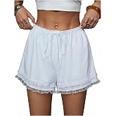 MakeMeChic Women's Lace Ruffle Elastic Waist Mini Shorts | Lace Shorts, Ruffle, Y2K, High Waisted, Elastic Waist, Mini Micro, Flowy, Pajama , Going Out Casual