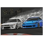 Jdm Car S13 S15 Drifting Smoke Sports Racing Art Car Posters for Room Mens Living Room Bedroom Decor Aesthetic Art Prints Car Wall Decor Canvas Art Wall Decor Framed Unframed 12x18inch(30x45cm)