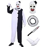 RKKVQP Halloween Costumes Set for Mens Clown Cosplay Bodysuit with Mask Gloves Knife
