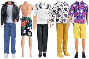 E-TING Fantastic Pack = 5 Sets Fashion Casual Wear Clothes Outfit for boy Doll (Leather Jacket + Casual Wear Clothes + Swimwear)