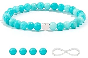 Natural 6mm Gemstone Bracelet with Heart, Protection Healing Crystal Bracelet, Talisman Charm Lucky Gift