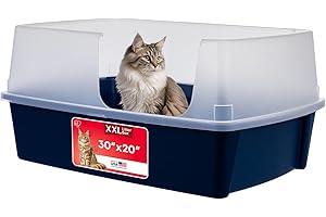 IRIS USA XX-Large Side Entry Cat Litter Box, Open Top Extra Large Litter Box for Big Cats and Multi-Cat Households, High Sided Scatter Shield, Easy to Clean, 30" L x 20" W x 14" H, Navy