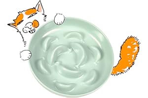 FULLCHARM Cat Bowl Slow Feeder Unbreakable - Melamine Puzzle Cat Food Dish - Pet Feeder for Wet & Dry Food- Dishwasher Safe & Non Slip Design Slow Eating Plate - 6.3''W x 1.2''H - 7 oz - Green
