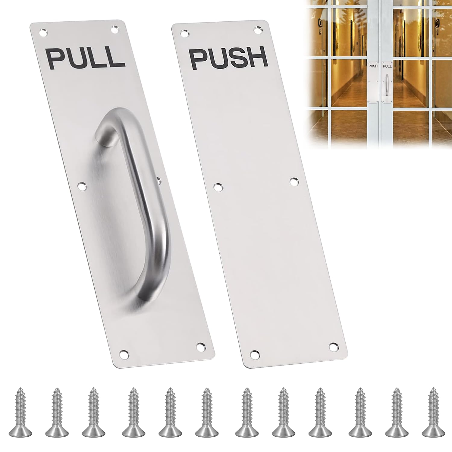 Xiciki 2PCS Sliding Door Handle, Heavy Duty Stainless Steel Push Pull Door Handles with Screws Easy Installation for Commercial Residential Barn Door Cabinet Toilet Garage 300x80mm