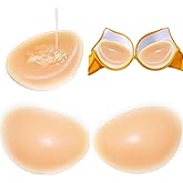 POMAMZ Sticky Silicone Bra Inserts Pads - Reusable Adhesive Push Up Enhancers for Bras, Bikinis & Swimwear, Seamless Chicken Cutlets Silicone Padding, Soft Skin-Friendly, Light SKIN, 1 Pair