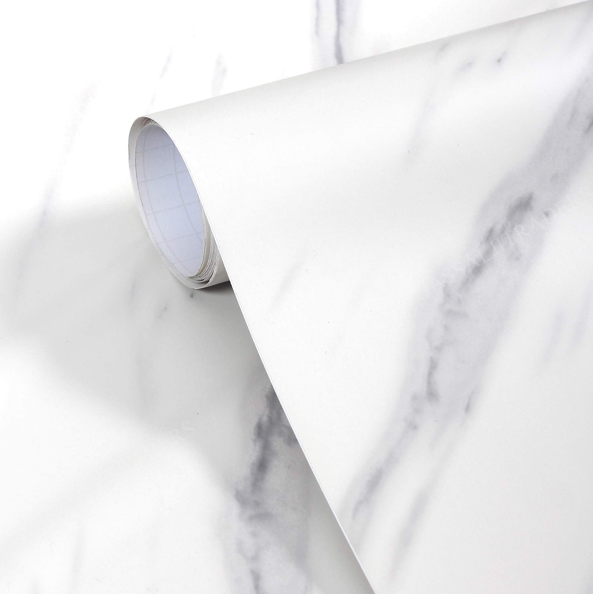 Fusion Graphix White Granite Look Marble Gloss Film Vinyl Self Adhesive Counter Top Peel and Stick Door Wardrobe Wall Papers Wall Decal M-2 (24x36)