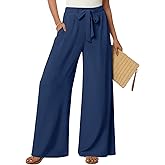 Anyhold Womens Wide Leg Lounge Pants Loose High Waisted Pants Drawstring Casual Work Palazzo Trousers with Pockets