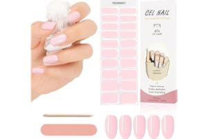 Kalolary 20PCS Semi Cured Gel Nail Polish Strips, Light Pink Adhesive Full Wrap Gel Nail Art Sticker, Waterproof Gel Nail Wrap Stickers with Nail File and Stick（UV/LED Lamp Required）