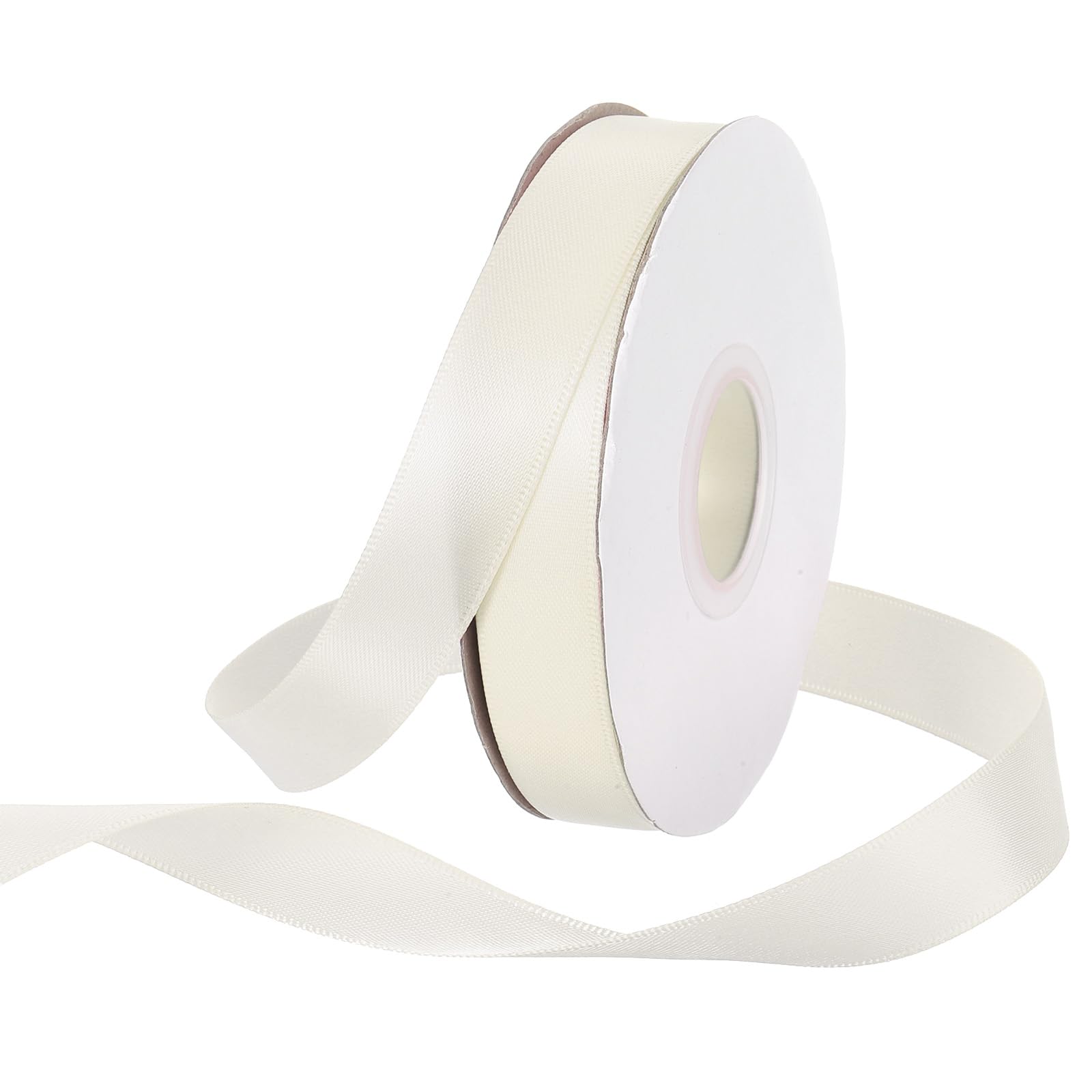 Rebower 15mm Satin Ribbon 23m Thick Double Face Grosgrain Silk Ribbon, [for Gift Wrapping, Hair Bows, Wedding, Cake, Flower] - 25 Yard/75ft/ Cream White