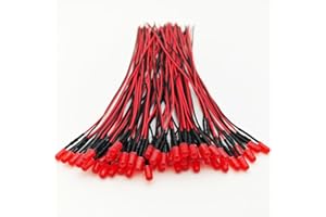 Gebildet 50pcs 3V-4.5V-5V-6V-7.5V-9V-12VDC 5mm Red LED Lights Emitting Diodes, 12VDC Prewired 7.9 Inch V LED Light Diffused Colored Lens Small LED