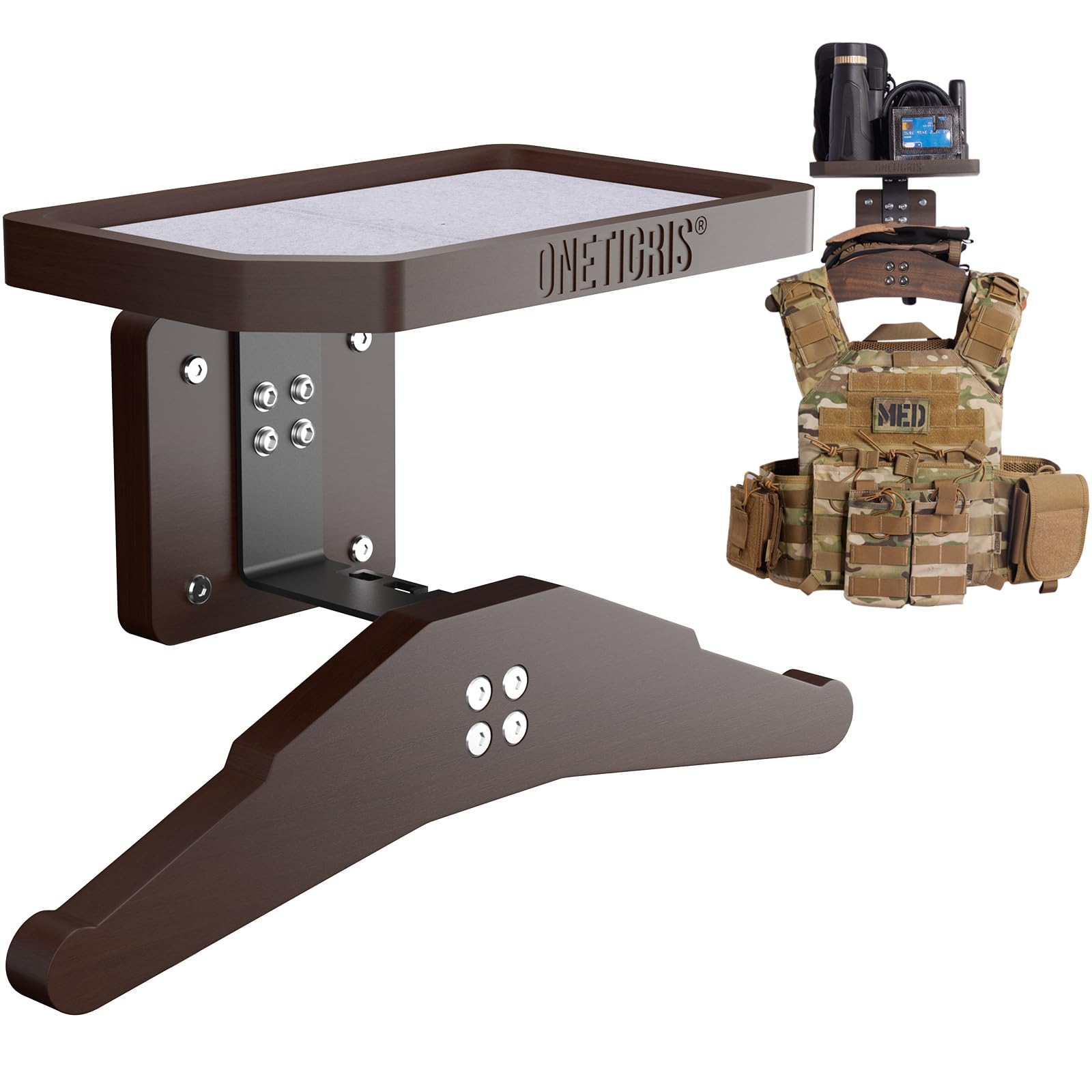 OneTigris Wall-Mounted Coat Rack with Shelf | Heavy-Duty Metal-Wood Entryway Organizer for Motorcycle Gear, Jackets & Tactical Vests– Space-Saving for Hallway, Garage & Porch