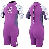 Gogokids Kids Wetsuit, Youth 2.5mm Neoprene Thermal Wet Suits, Short Sleeve Back Zip Sun Protection Swimsuits for Swimming, Diving, Surfing Lessons