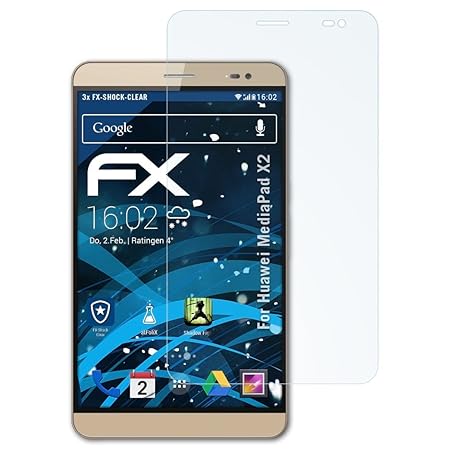 atFolix Schutzfolie kompatibel mit Huawei MediaPad X2 Panzerfolie, ultraklare und stoßdämpfende FX Folie (3X)