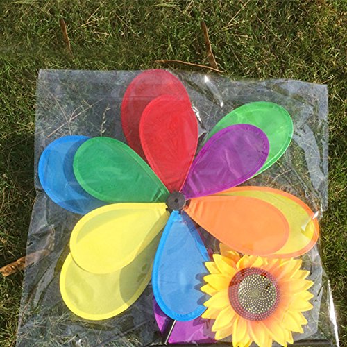 Onpiece Sunflower Windmill Wind Spinner Rainbow Whirligig Wheel For Home Yard Decoration