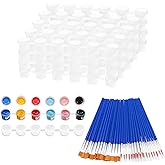 20 Strips 120 Pots Empty Paint Pots Strips With Lid Mini Clear Storage Containers and 40 Pieces Paint Brushes Painting Arts Crafts Supplies for Classrooms Schools Paintings Art Festivals(3 ml/ 0.1 oz)