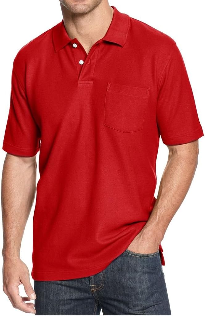 John Ashford Mens Short Sleeve Pique Pocket Polo Shirt Large L Firespin Red at Amazon Menâs 