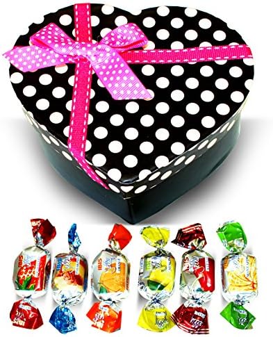 Dulcefina, Valentine Greek Harvest Bounty Fruit Jellies Mix Pink Polka Dots Heart Box w/Bow (1 pcs)