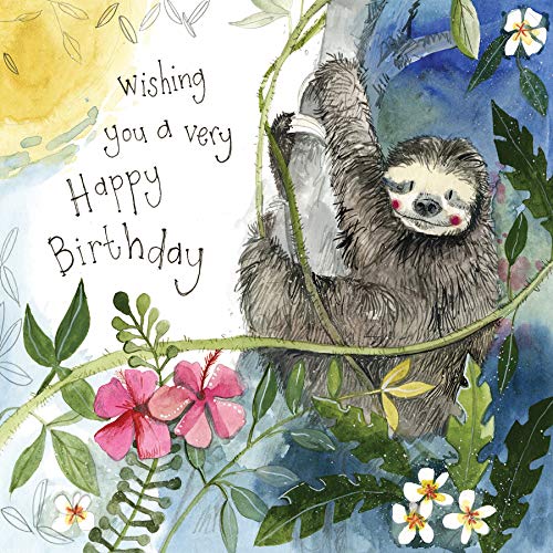 Alex Clark Happy Birthday Sloth Foil Card - Wildlife - Floral - Sunshine - Nature - New baby Cards - Cards To Celebrate - Designed and Printed in the UK...