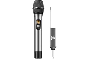 TONOR Wireless Microphone, UHF Metal Cordless Handheld Mic System with Rechargeable Receiver, for Karaoke, Singing, Party, Wedding, DJ, Speech, 200ft (TW620), Grey