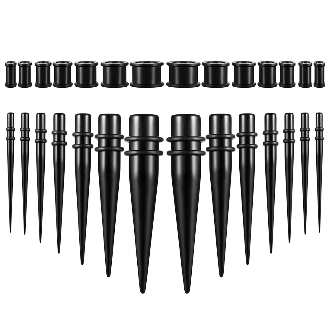 Ear tapers Kit - 14Pcs Acrylic Ear stretching + 14Pcs Silicone Tunnels Gauge 3mm-12mm with Double O-ring piercing by BOOM