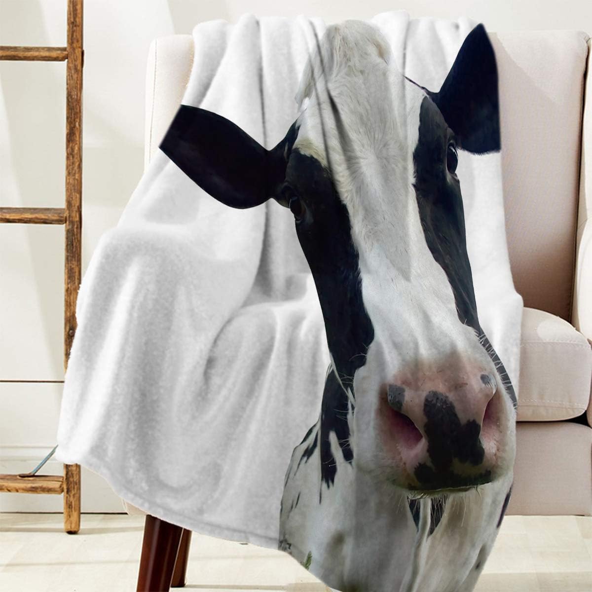 YOKOU Animal Flannel Throw Blanket Funny Cow Head Black