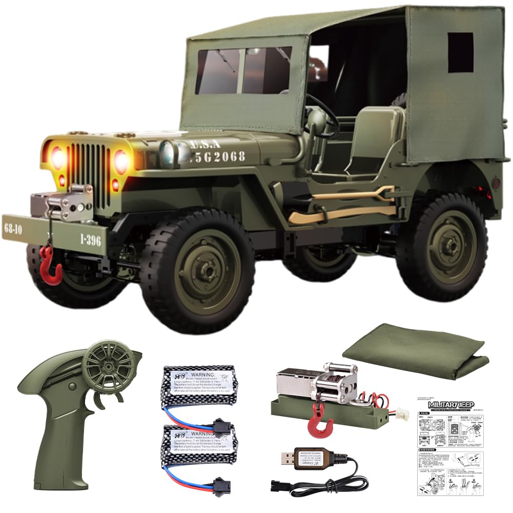 Photo 1 of *MISSING PARTS - See Clerk Notes*
SNACKTANT RC Military Truck Rock Crawler, 1:10 4WD Off-Road Remote Control Military Jeep with Winch, Canvas & 2 Batteries, 2.4G All Terrain Army Climbing Vehicle with LED Lights, for Kids Adult