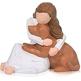 LEWOME Dog Statue, Girl and Dog Figurines, Brown, Perfect Home Decor, Pet Memorial Gifts