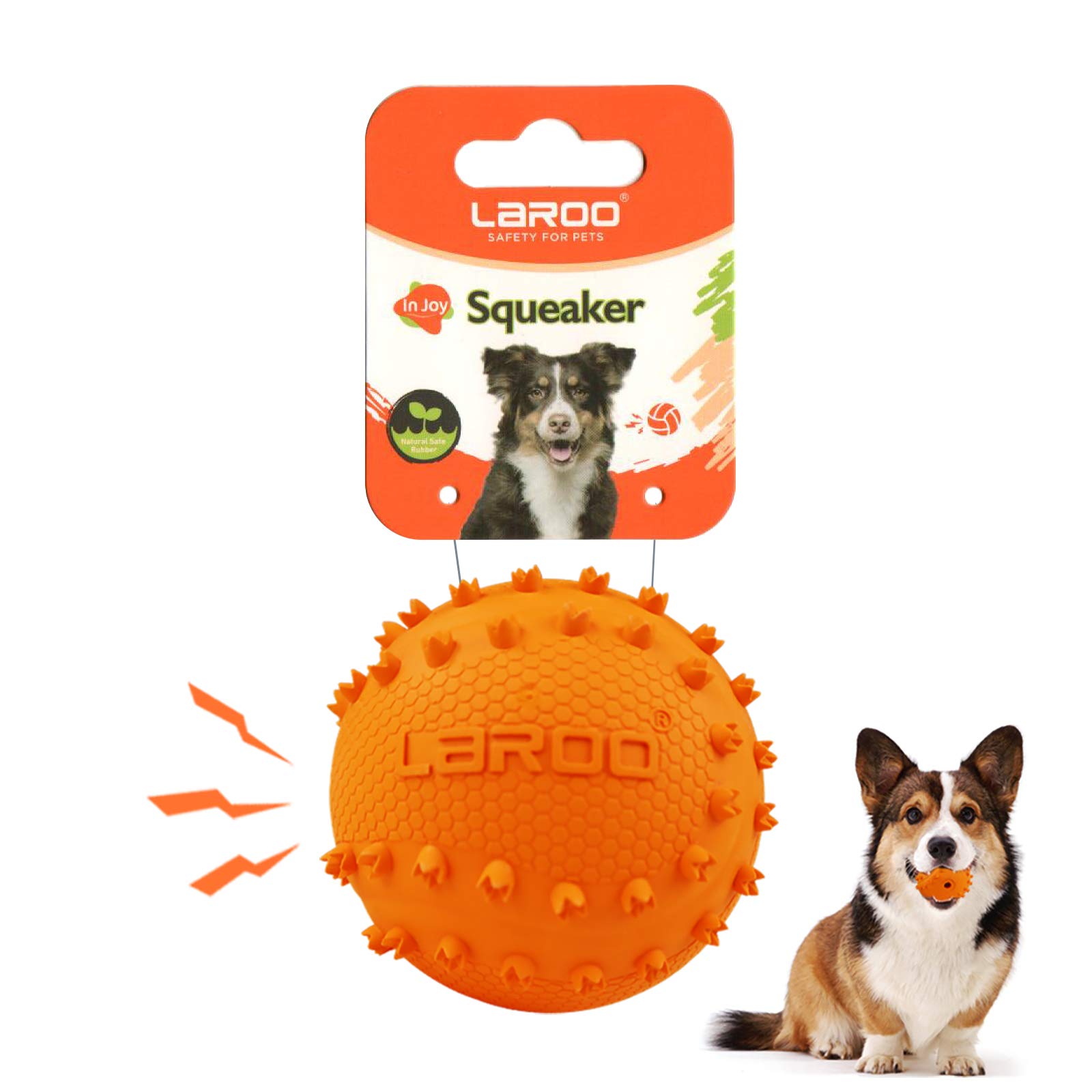 LaRoo Squeaky Dog Ball Toy, Durable Natural Rubber Squeaker Ball Chew Toy for Floating Throwing Training Teeth Cleaning Pet Puppy Medium Dogs (6.5CM Orange) — image 1