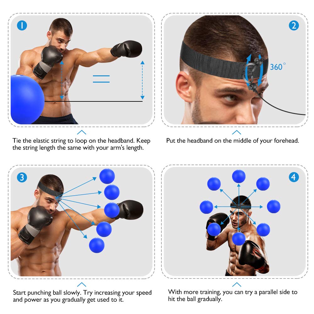 QPAU (Upgraded) Boxing Reflex Ball, Larger Reflex Ball Solo Boxing Ball Great for Beginners, Perfect for Speed Reactions, Punching Speed and Hand-Eye Coordination Blue