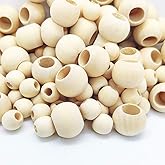 150 Pcs Wooden Beads, Large Hole Unfinished Natural Round Wooden Loose Beads (20mm x Diameter 10mm Hole,12mm x Diameter 6mm Hole)