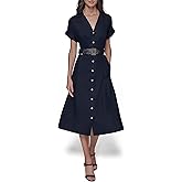 Karl Lagerfeld Womens Light Collared Short Sleeve Midi Dress