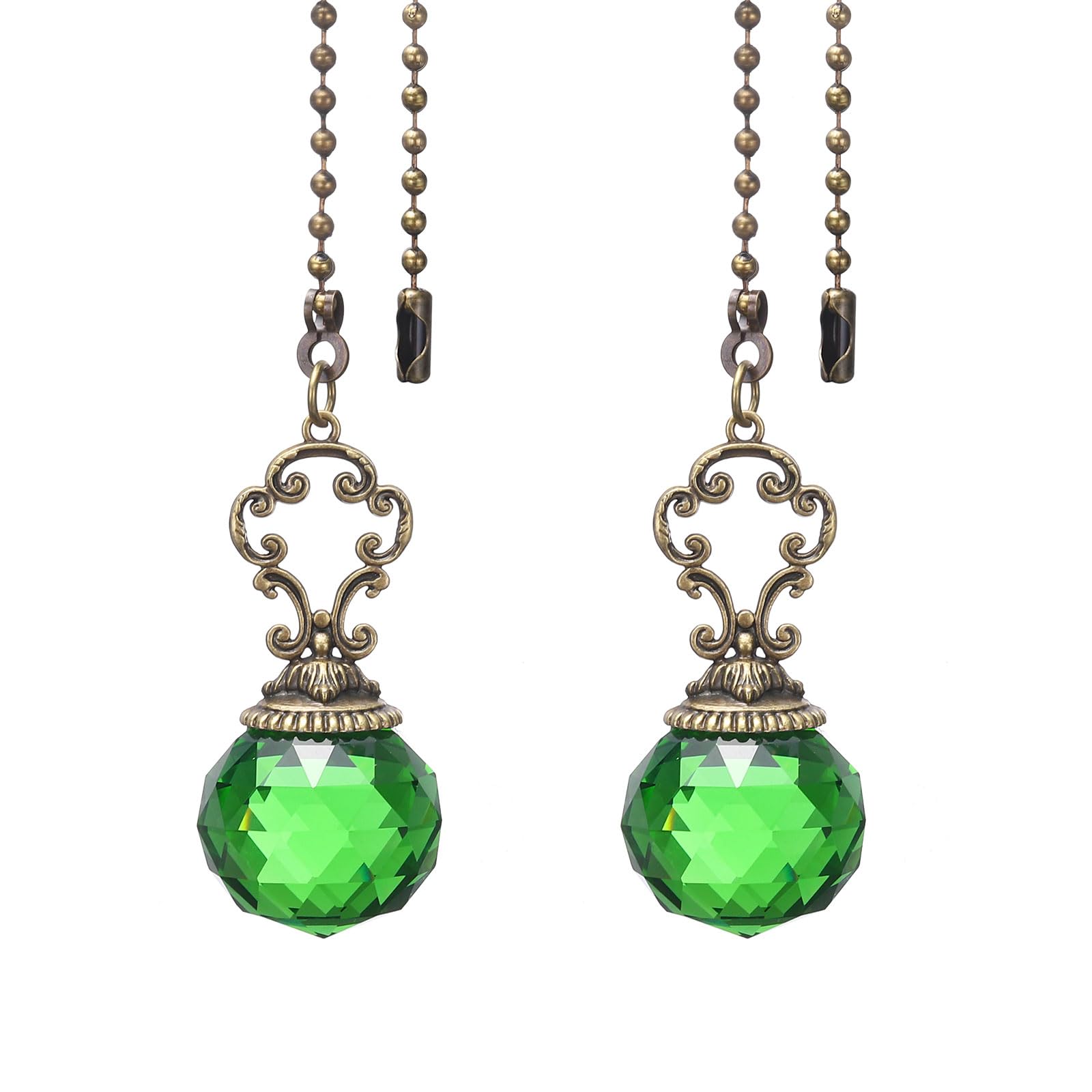 PATIKIL Ceiling Fan Pull Chain, 2 Pack 12" Decorative Crystal Pendant Chain Extender Charm Extension Pull String for Ceiling Fans Light Lamp, Green