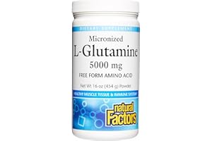 Natural Factors Micronized L-Glutamine 5,000 mg Powder - Easy Absorption Gut Health Support Supplement - Powder Amino Acid Supplement Supports Muscle Recovery - 16 oz (90 Servings)