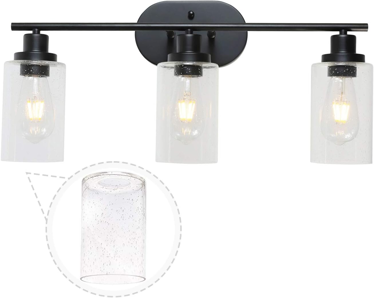 TODOLUZ Black Bath Interior Lighting Wall Light Fixture 3 Bulbs with Seedy Glass Shades NEAT