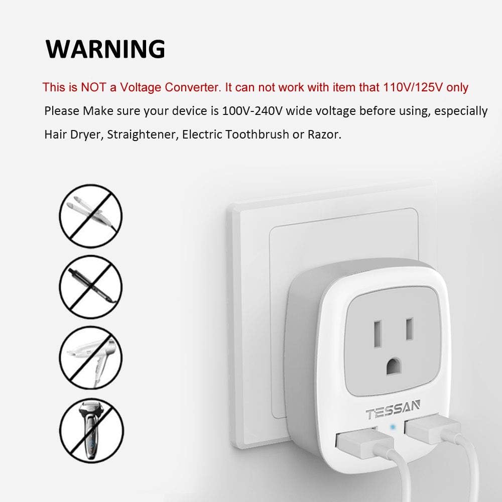 European Travel Plug Adapter, TESSAN International Power Plug with 2 USB, Outlet Adaptor Charger for US to Most of Europe EU Spain Iceland Italy France Germany(Type C): Home Improvement