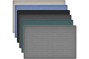 CINEZUN Silicone Pet Feeding Mat, 24"x16" Nonslip Pet Food Mats for Floors, Dog Cat Bowl Mats for Food and Water, Waterproof Dog Placemat, High Raised Edge to Prevent Spills, Light Gray