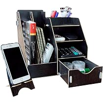 Black Minedecor Wood Desk Organiser Drawer Trays Office Desktop Organisers File Holders Office Supplies 4 Tier 6 Compartments Black Amazon Ae