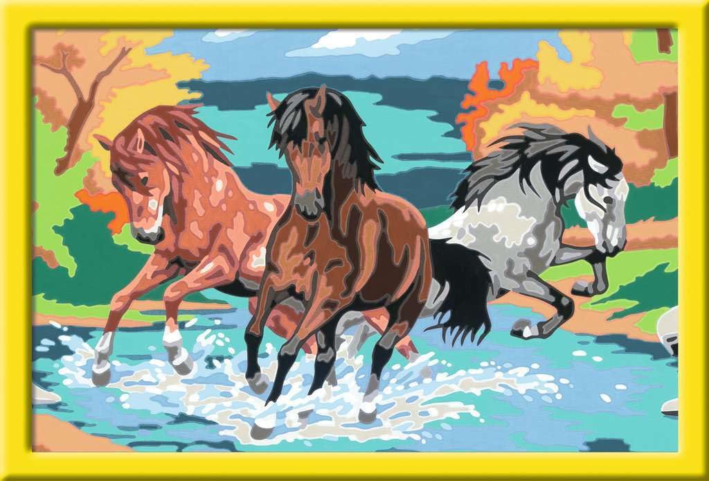Ravensburger CreArt 28492 - Proud Wild Horses - Painting by Numbers Horses for Children from 9 Years, Painting Set with Frame, Brush and Acrylic Paints, Gift for Girls and Boys