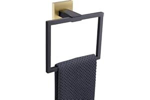 TQKAG Black and Gold Towel Ring Bathroom Hand Towel Holder Stainless Steel Square Towel Bar Hangers Wall Mounted