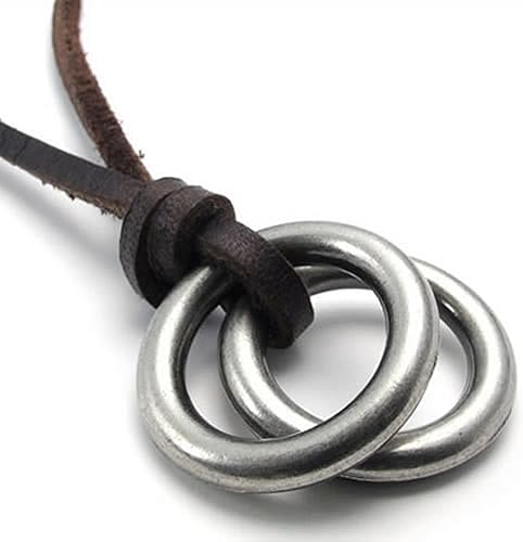 Amazon Pulabo ダブル リングネックレス ペンダント メンズアクセサリー メンズネックレス メンズペンダント リング ネックレス リングネックレス 革紐 レザー 牛革 シンプル ジュエリーボックス 安全 シンプルで洗練された ネックレス 通販