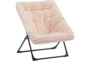 HollyHOME X-Large Saucer Chair, Comfy Oversized Folding Chair, Faux-Fur Reading Chair for Teens, Adults, Foldable Accent Chair, Metal Lounge Chair for Living Room, Bedroom, Dorm, Grid Champagne Pink