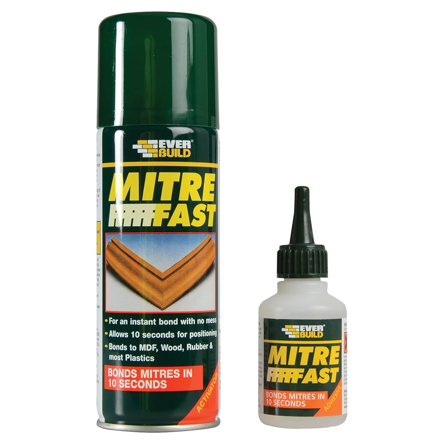 Everbuild Mitre Fast Two Part Bonding Kit – Suitable for Mitre Joints – Industrial Grade – Clear – 100g Adhesive/400ml Activator