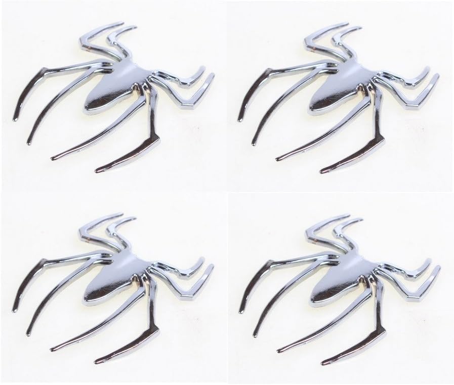EHAO 4 Pcs Car 3D Logo Metal Spider Chrome Emblem Badge Sticker Self Adhesive Badge Decal Superher (Silver)