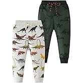 AQEACARMON Toddler Baby Boy's Cartoon Print Dinosaur Car Animal Cotton Pants Drawstring Elastic Sweatpant(2-Pack 3-Pack)