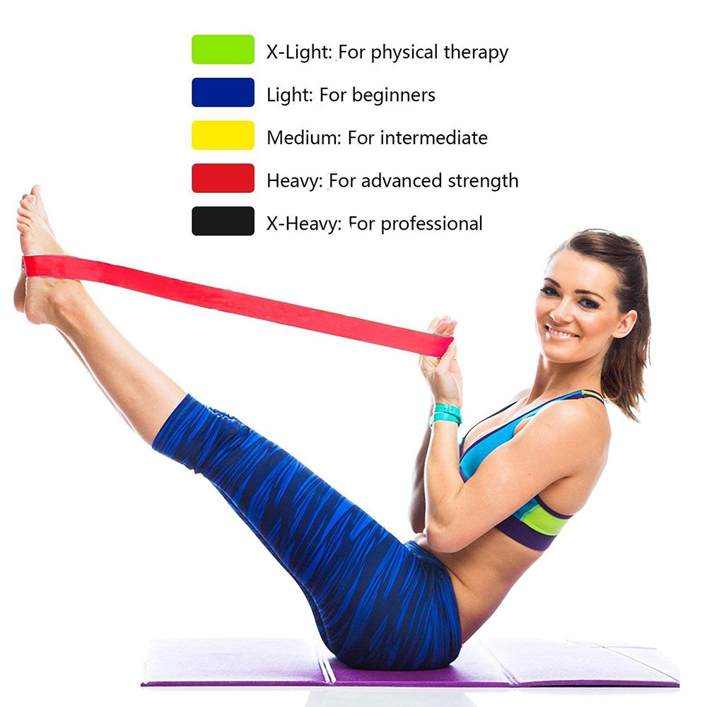 YAHEY Resistance Bands,Set of 5 Elastic Loop Exercise Bands for Yoga,Weight loss,Rehab,Home workouts and so on,with Cooling Towel,Instruction Manual&Carry Bag
