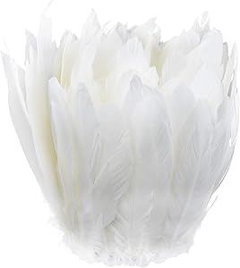 Fengek 2 Yards Natural Goose Feather Fringe Trim 5.9-7.8 Inch Length Feather for Clothing Home Decoration, DIY Craft Projects, White