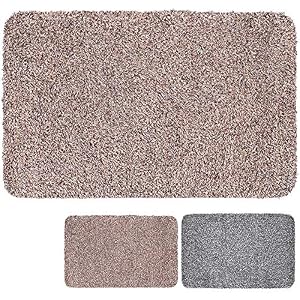Image of Indoor Super Absorbs Mud Doormat 28"x 18"Latex Backing Non Slip Door Mat for Small Front Door Inside Floor Dirt Trapper Mats Cotton Entrance Rug Shoes Scraper Machine Washable Carpet Brownis