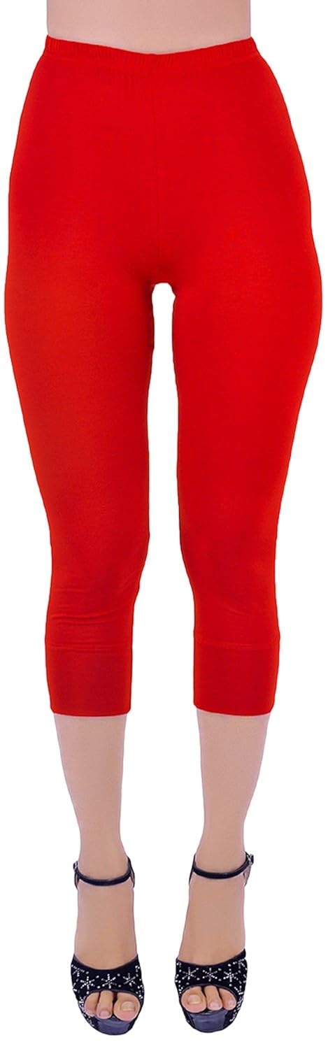 shyie lycra scarlet red women's premium quality plain calf capri