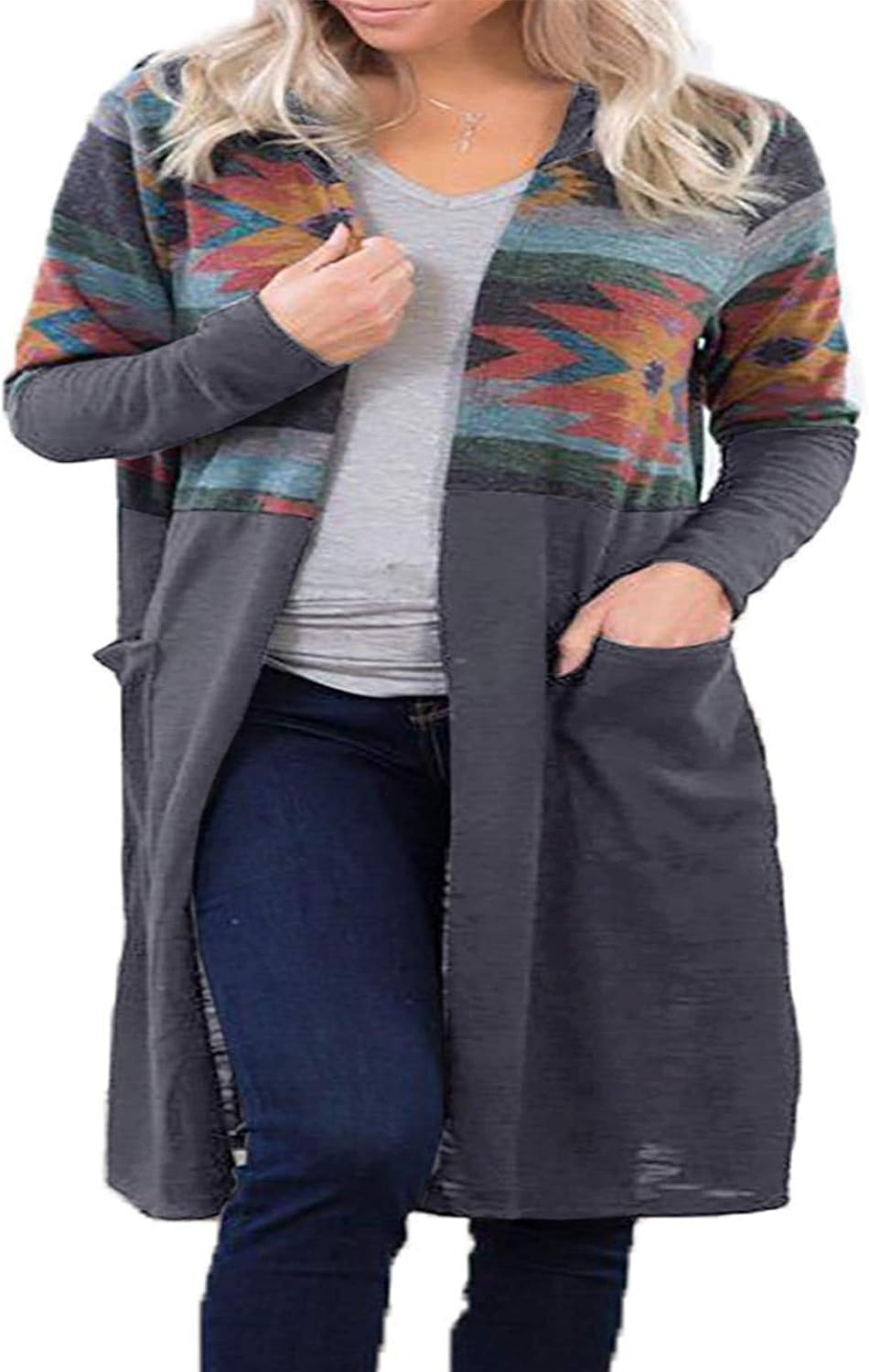 Women Hooded Cardigans Open Front Long Knitted Cardigan with Pockets